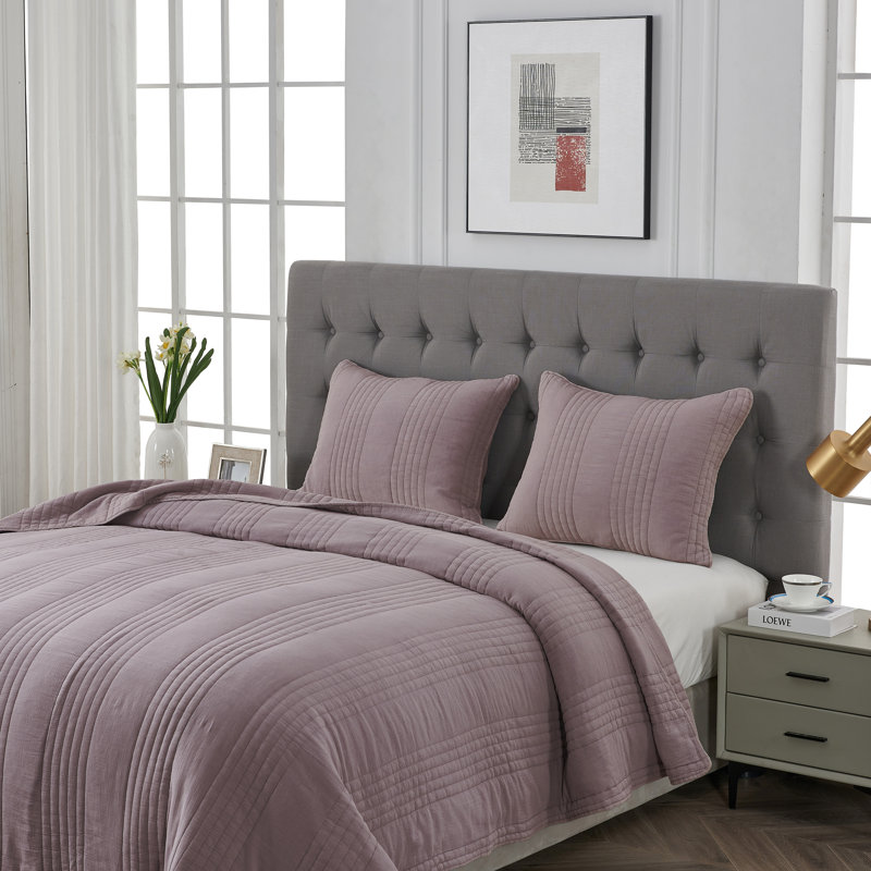 Kosovo Grimshaw 100% Cotton Quilt Set, King Quilt + 2 King Shams, Eggplant