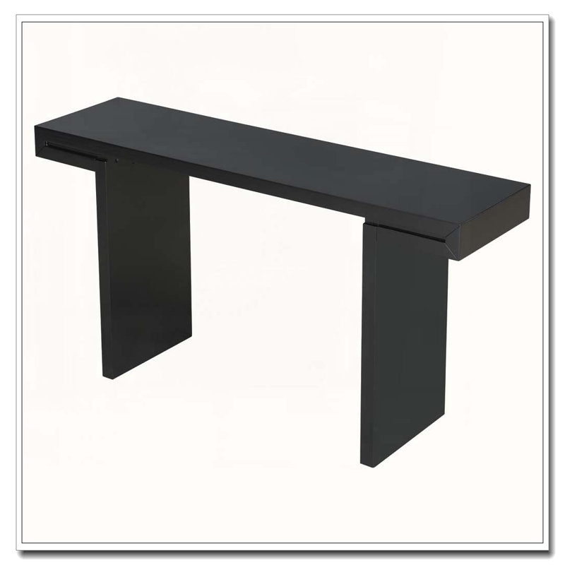 Console de 60 pouces avec lignes géométriques épurées, table d'entrée élégante avec finition peinte et pieds réglables, Noir