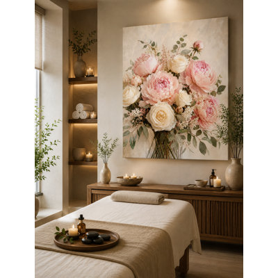 Garden Rose Bouquet - Romantic Floral Still Life on Wrapped Canvas Wall Art