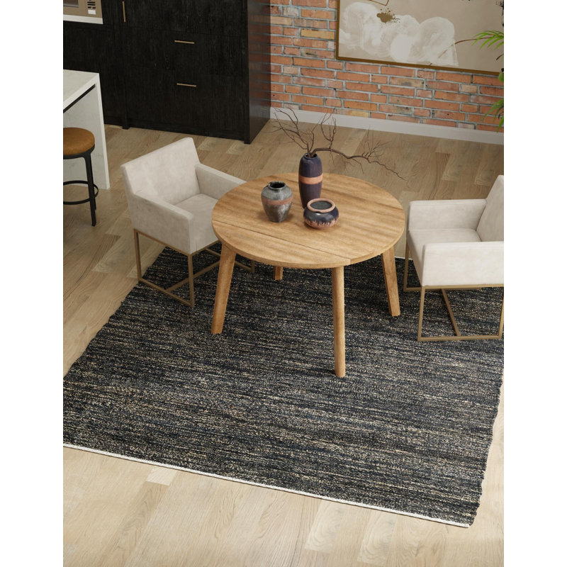 Tapis uni / rayé bleu nuit Durah, Carré 4 pi 1 po