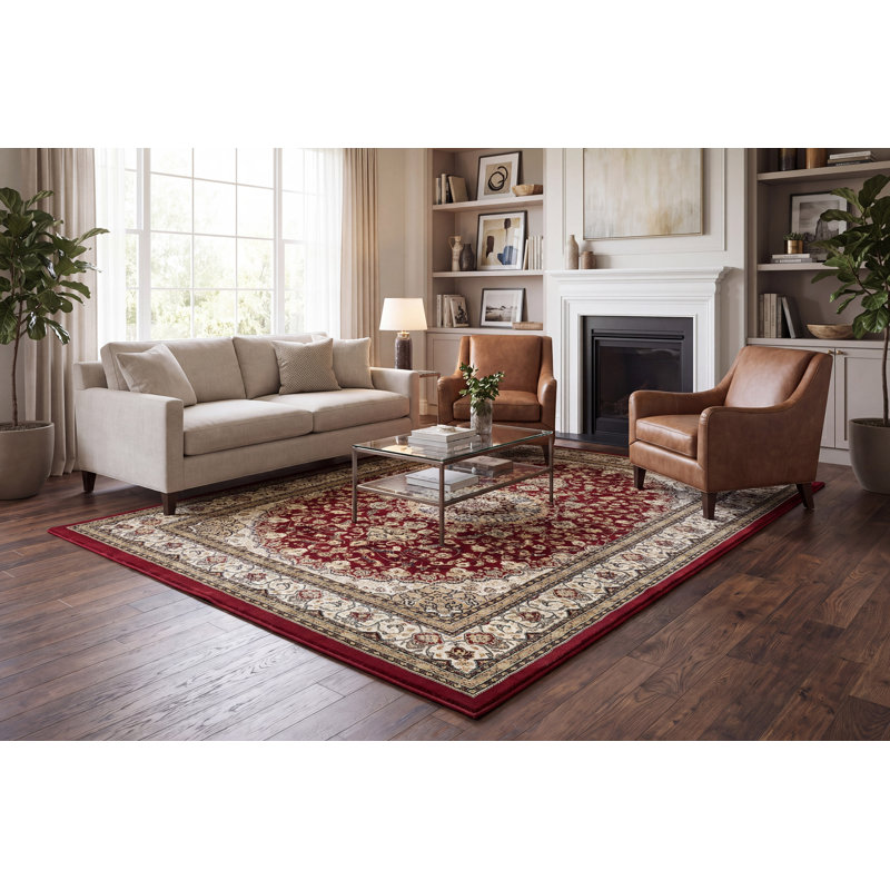 Tapis oriental rouge / ivoire Attell, Rectangle 6 pi 7 po x 9 pi 6 po