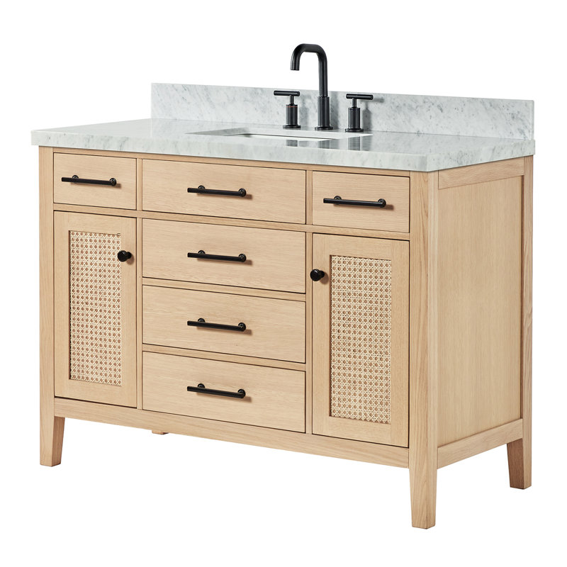 ARIEL Camila 55 Single Sink Bathroom Vanity with Italian Carrara Marble Top, Rectangular, 49"