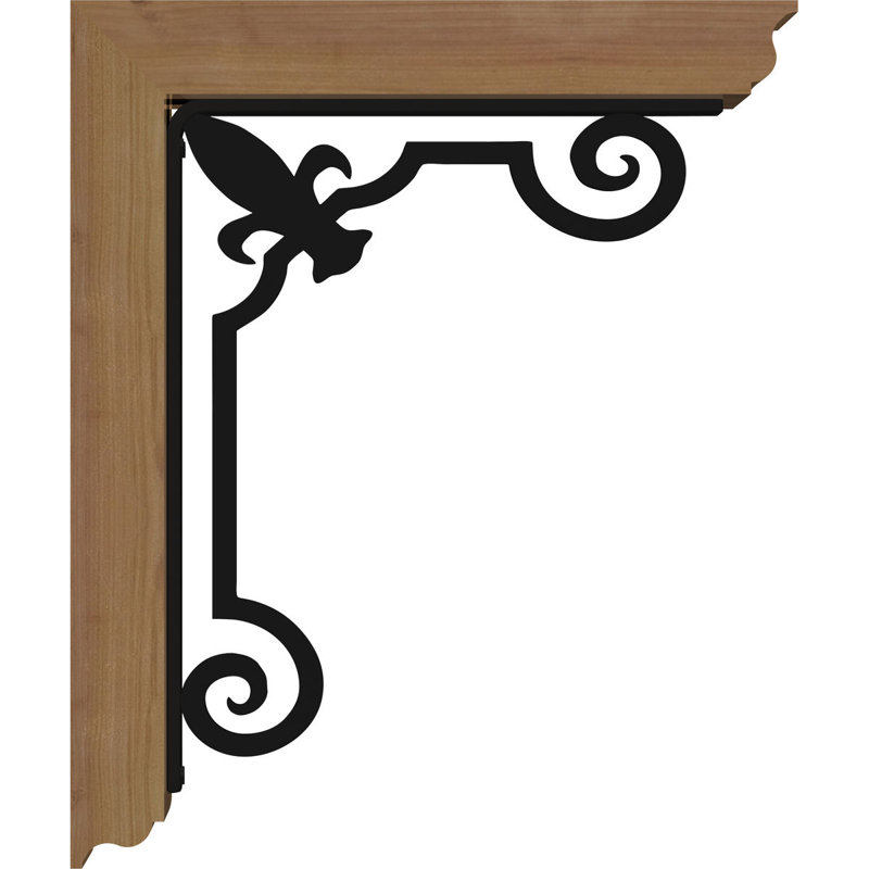4"W x 9 1/2"D x 12"H Fleur De Lis Traditional Ironcrest Rough Sawn Bracket, Western Red Cedar (1 1/2"W x 5 1/2"D x 8"H Iron Bracket)