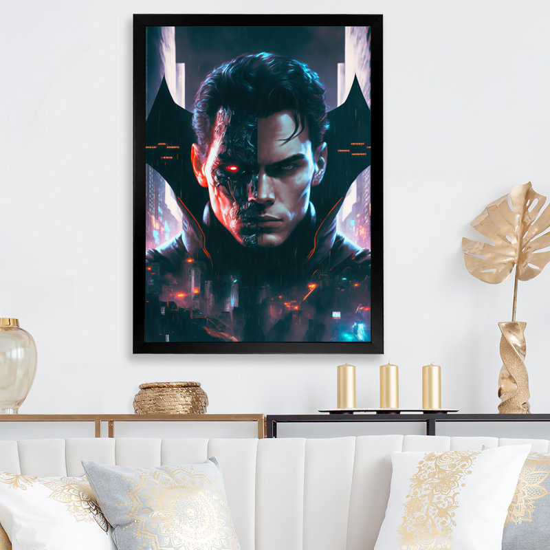 «Double Exposure Man Portrait Sci-Fi III», impression sur toile, Cadre photo noir, H 20 po x l 12 po x P 1 po