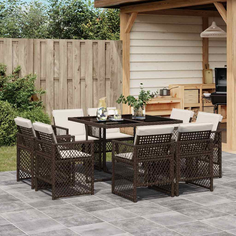 Patio Dining Set with, Cream White, Brown, 73cm H x 110cm W x 106cm D