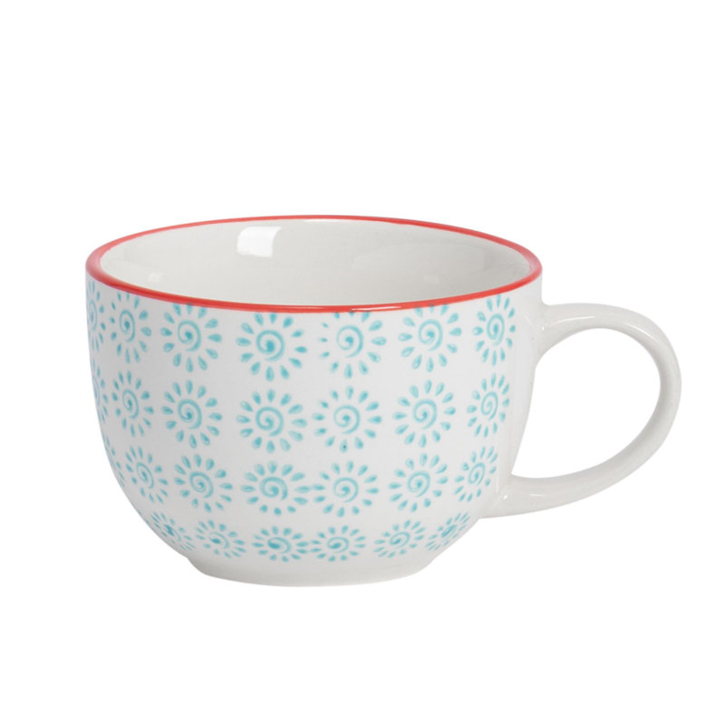 Porcelain Teacup and Saucer, Turquoise/Red, 12
