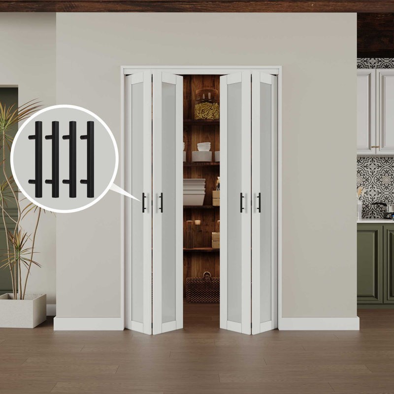 1 porte pliante en verre givré avec trousse de quincaillerie d'installation et poignée en F, 48 po x 80 po
