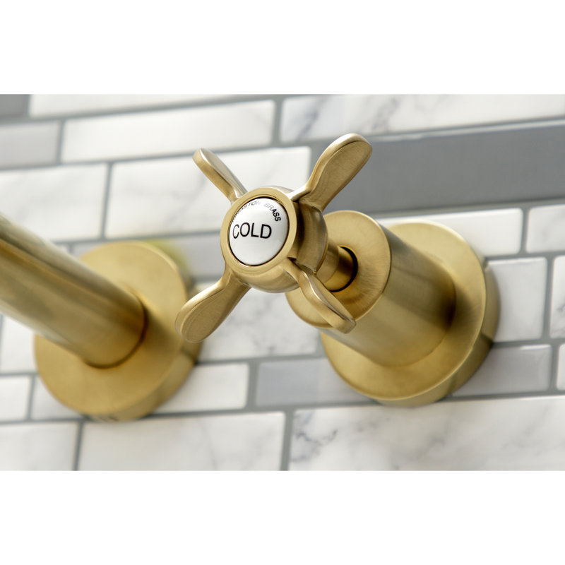 Kingston Brass Essex Two-Handle 3-Hole Wall Mount Roman Tub Faucet, Brushed Brass