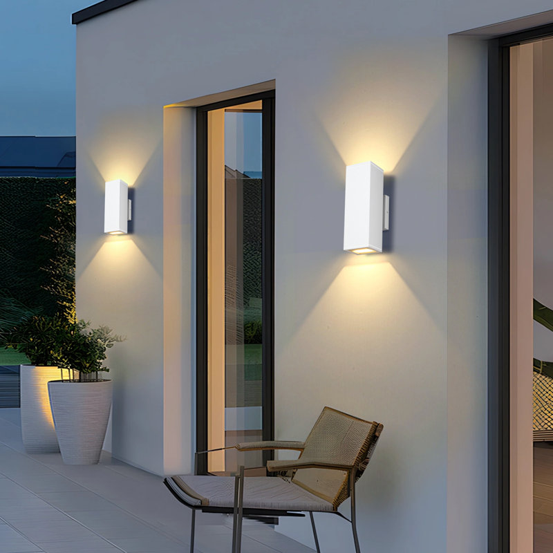 Modern Dimmable Led Outdoor Wall Light, Aluminum Rectangular Waterproof Wall Sconce Porch Light With Up Down Light And Tempered Glass Cover
