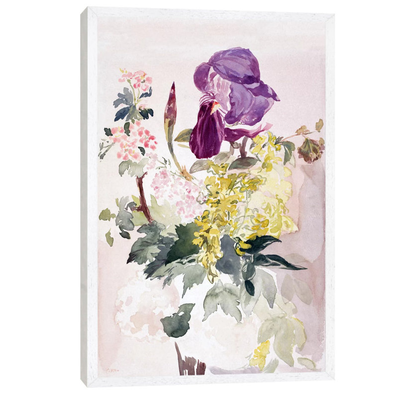 Flower Piece With Iris, Laburnum, And Geranium by Edouard Manet - Floater Frame Painting on Canvas, 101.6 cm H x 66.04 cm W