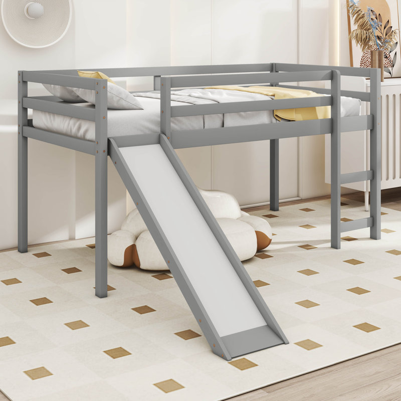 Lit pour enfant en bois avec glissade, gris