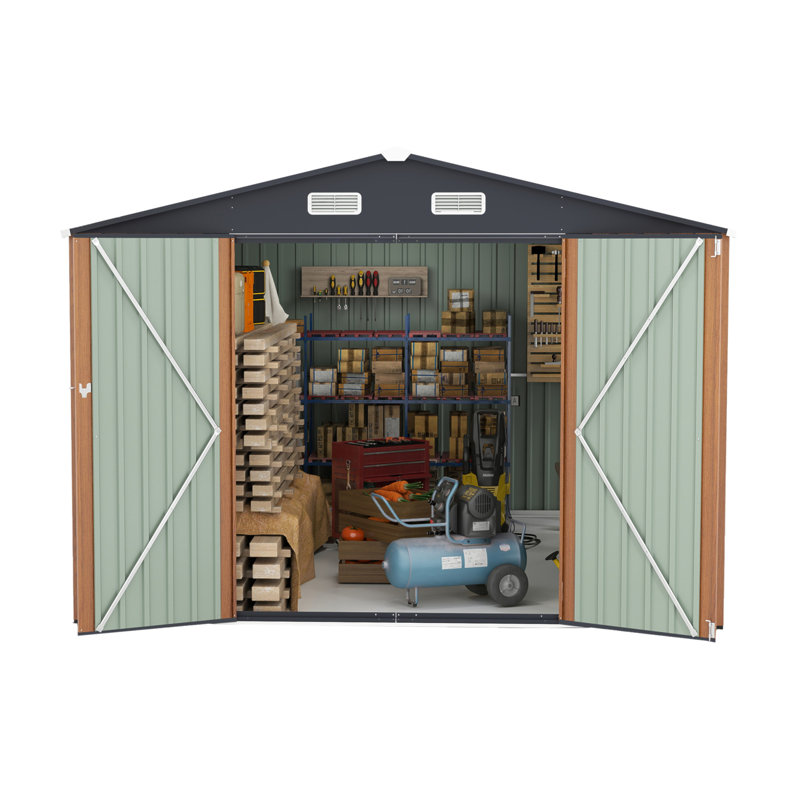 Campcraft  Outdoor Storage Shed 9×11 FT With 3 Lockable Doors,Utility Tool Shed Metal Storage Garden Sheds 4 Vents,Metal Sheds With Galvanized Steel Frame,For Backyard,Patio,Lawn,Yellow