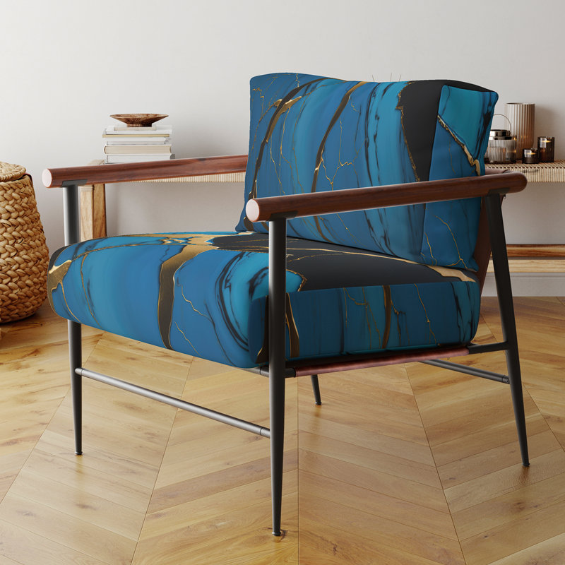 Crymble - Fauteuil d'appoint rembourré en marbre abstrait, Noir, noir, noir, noir