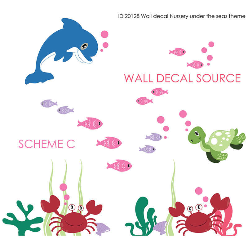 Adhésif décoratif dauphin, tortue, océan sous le mur de mer, Schéma C