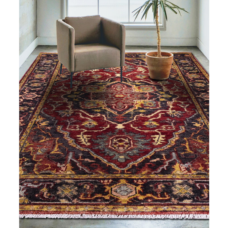 Elegant Wool Oriental Area Rug in Red/Charcoal, Rectangle 10' x 14'