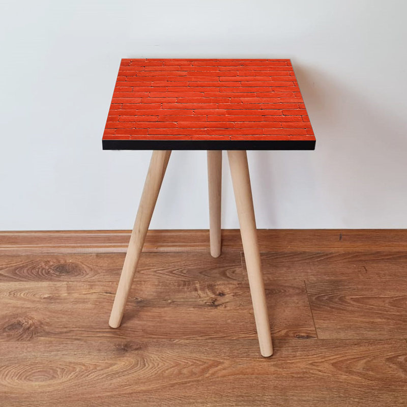 Modern Red Side Table with Beech Wood Legs, 13.8 x 16.5 x 13.8 inches | 100% MDF, Thickness: 0.7 inches | Geometric Design, Perfect for Living Room or Bedroom, Stylish and Functional Accent Piece