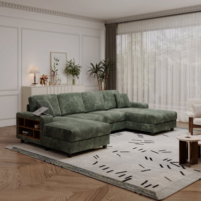 Canapé convertible combiné en forme de U, tissu velours côtelé, canapé moderne confortable de grande taille à 4 places