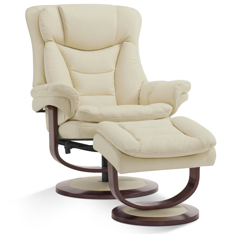 Fauteuil inclinable pivotant avec repose-pieds réglable Kalson, similicuir, Similicuir crème / blanc