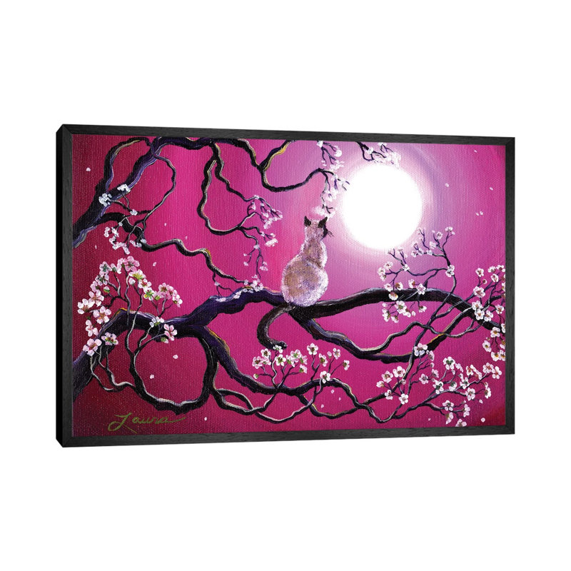 Blossoms In Fuchsia Moonlight by Laura Iverson - Painting on Canvas, 66.04cm H x 101.6cm W x 3.81cm D, Black Floater Framed