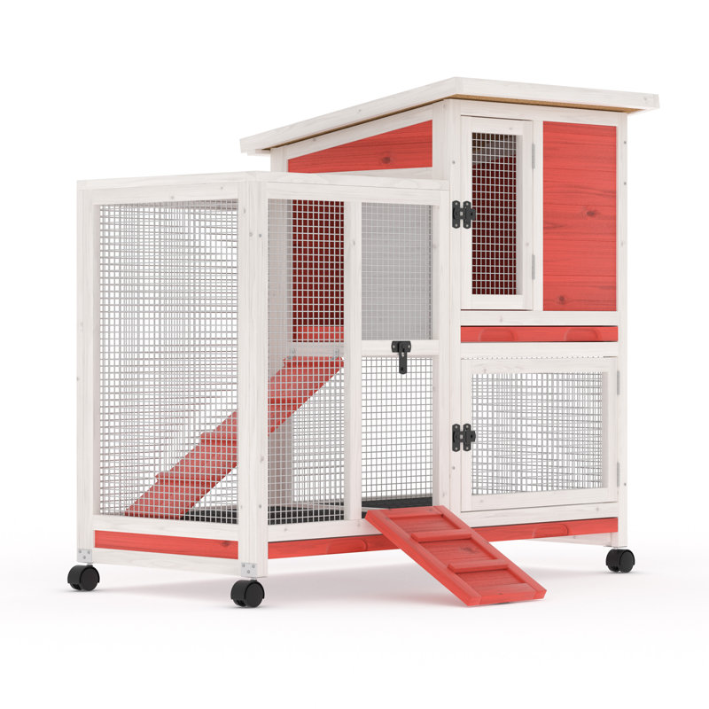 Poulailler en bois, Rouge / blanc naturel