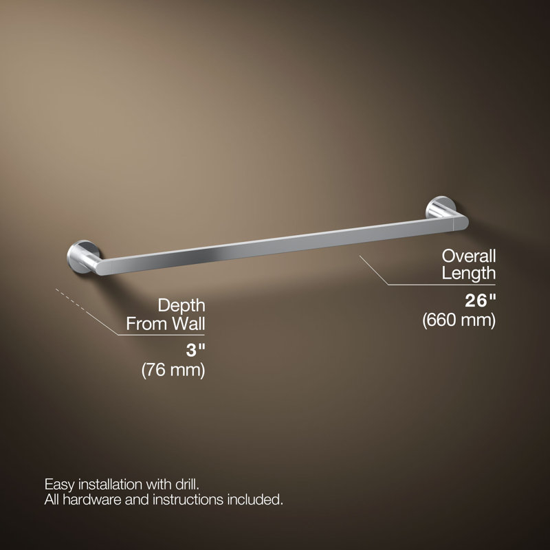 18" Wall Mounted Towel Bar, 24"W, Polished Chrome