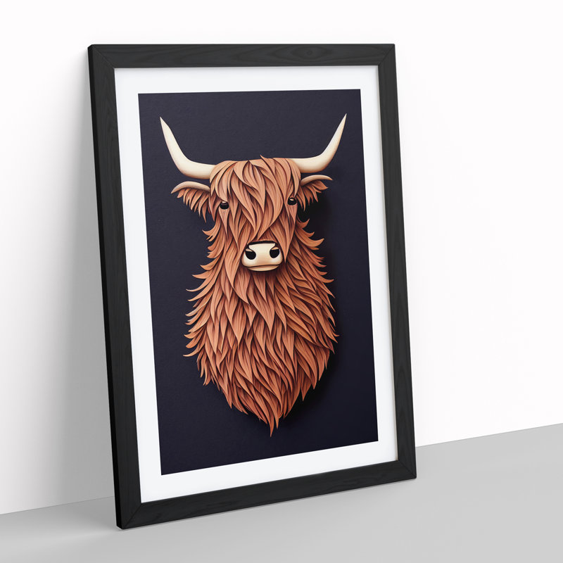 Bust Of A Highland Cow - Single Picture Frame Print, 64cm H x 46cm W x 2cm D, Black