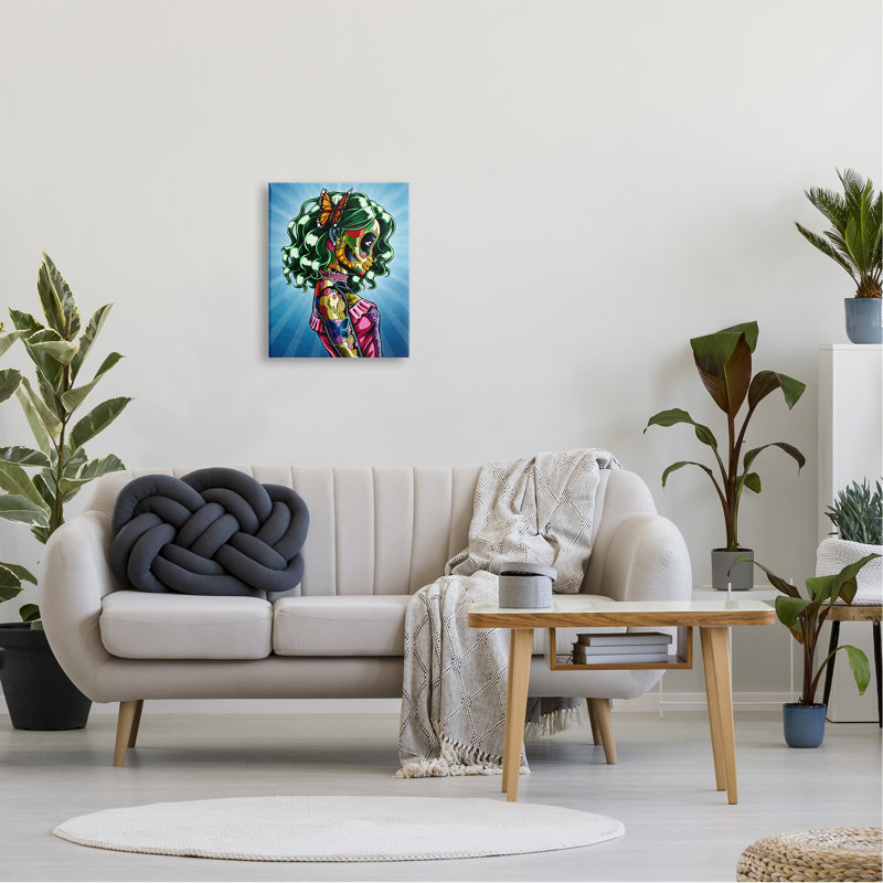Papillon aux cheveux verts audacieux et détaillé, Plaque murale, L 16 po x H 16 po