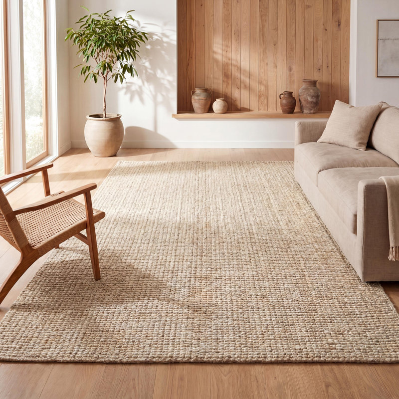 Tapis ivoire clair en jute tissé à la main Pata, Rectangle 4pi x 6 pi
