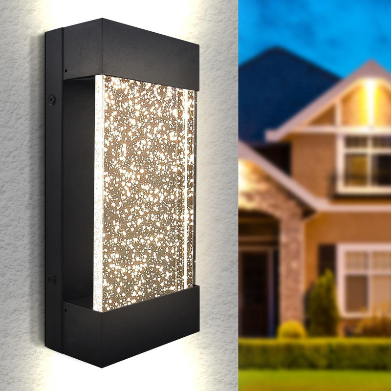 17 lumières murales d'extérieur à DEL 17 "à DEL, verre bullé, 3CCT 3000K-5000K, IP65, 12", aluminium