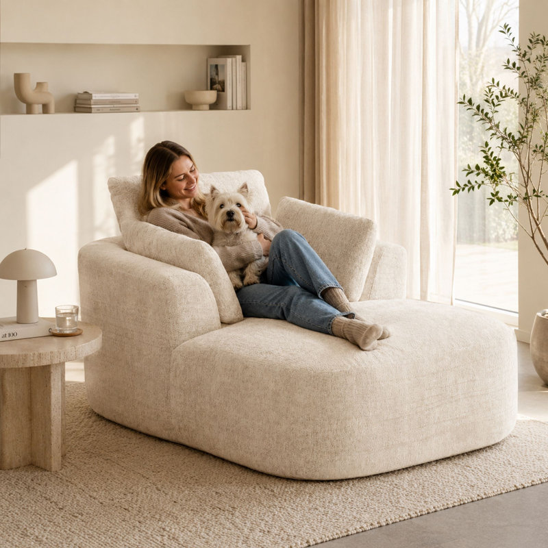MIMO Chenille Foam Recliner Sofa Bed, Beige