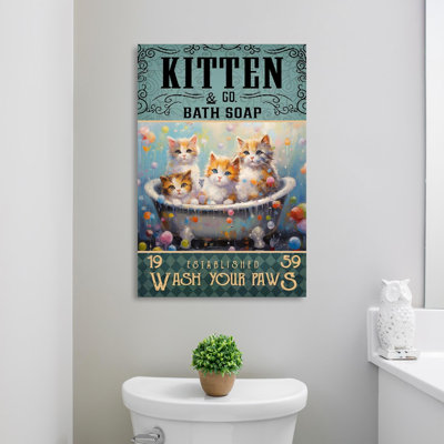«Kitten Wash Your Paws», reproduction d'art graphique sur toile tendue