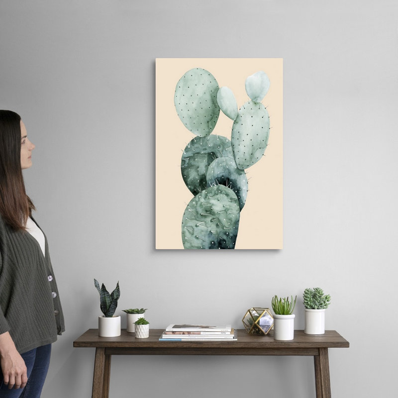 Cactus sur corail I - reproduction d'art sur toile, H 30 po x l 20 po x P 1,25 po, Toile tendue