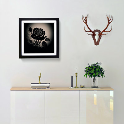 Rose Silhouette No.1 - Single Picture Frame Print on Wood