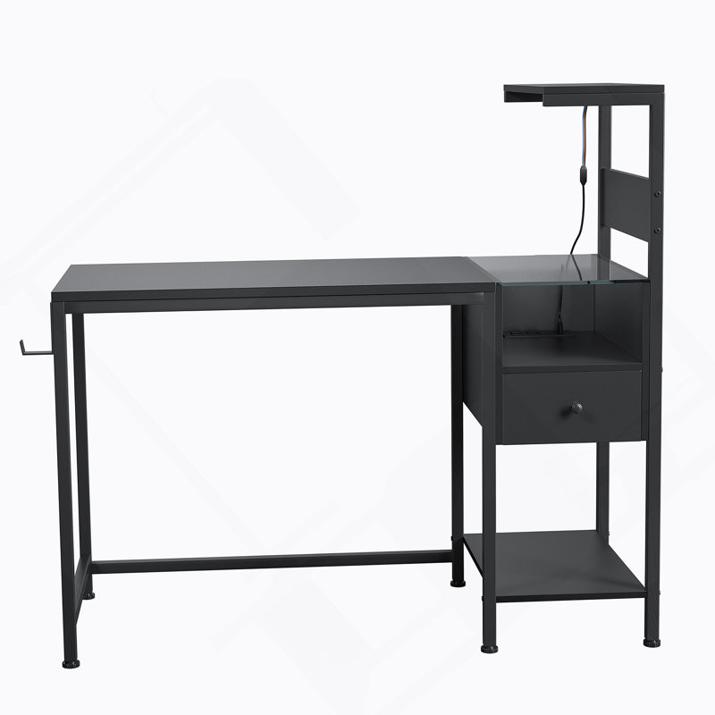 Computer Desk with Power Outlet & Storage Shelves, Study Table with USB Ports Charging Station