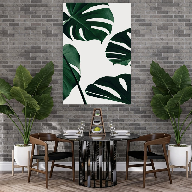 Lush Green Monstera Elegant Modern Organic Swiss Cheese Plant Nature Tropical Wall Art Print 1 Piece Wrapped Canvas Wall Art