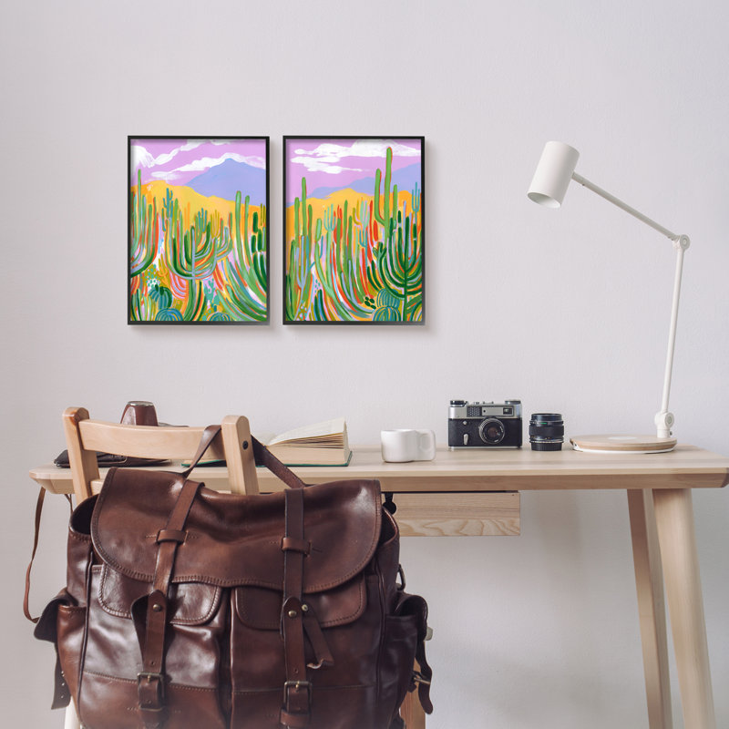 «Contemporary Cactus Desert Sky» par Laura Marr, ensemble de 2 impressions sur bois, H 14 po x l 22 po x P 1,5 po