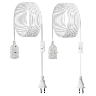 Plug in Hanging Light Cord Kit, 16ft Lantern Extension Cords, 2 Pack E26 Light Socket Lamp Cord Replacement, Secure & Sturdy, Easy to Install, Pendant Lamp Kit On/Off Switch & Socket Rings