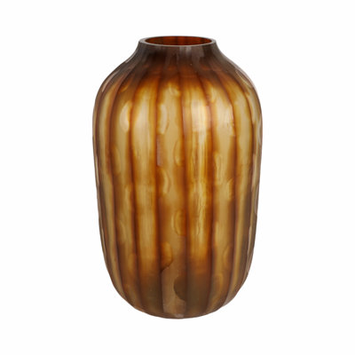 Artistic Glass Vase with Vertical Striped Pattern for Home Decor – Modern Chic Flower Vase for Table Styling, Hallway, or Shelf Accent – Brown