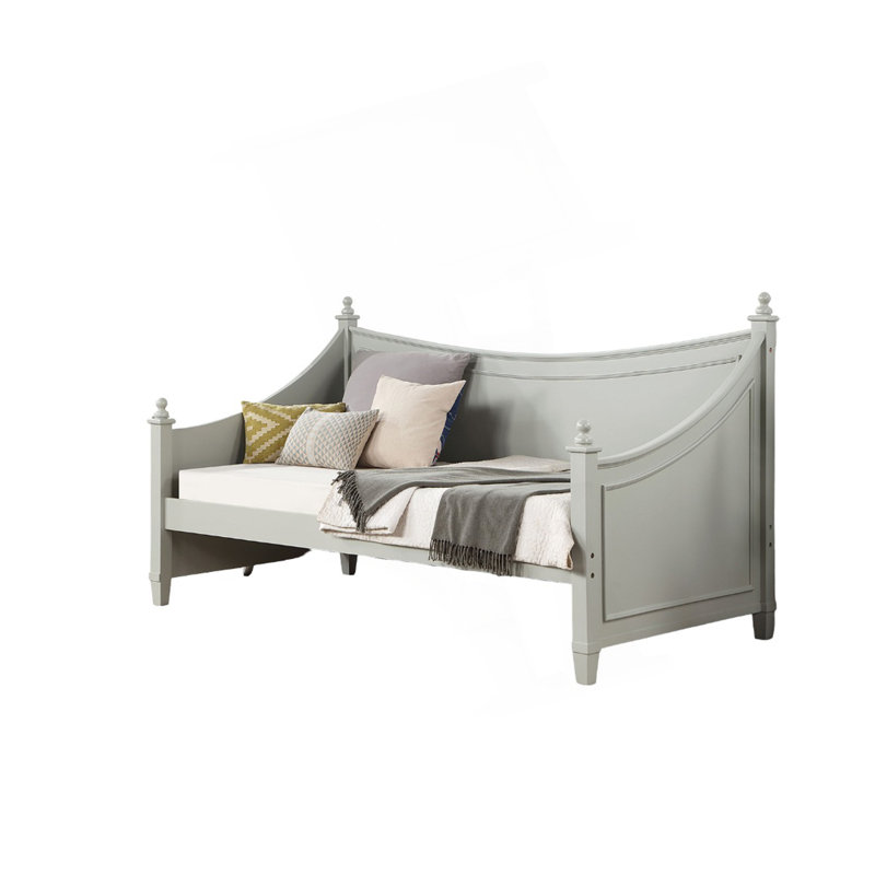 Finition gris clair de style transitionnel, moulure de lit de jour simple, conception d'affiche prête pour le matelas avec fleurons, structure en bois massif
