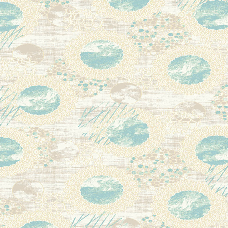 Tapis bleu / beige en polyester tissé à la machine Mckim, Rectangle 3 pi 11 po x 5 pi 11 po
