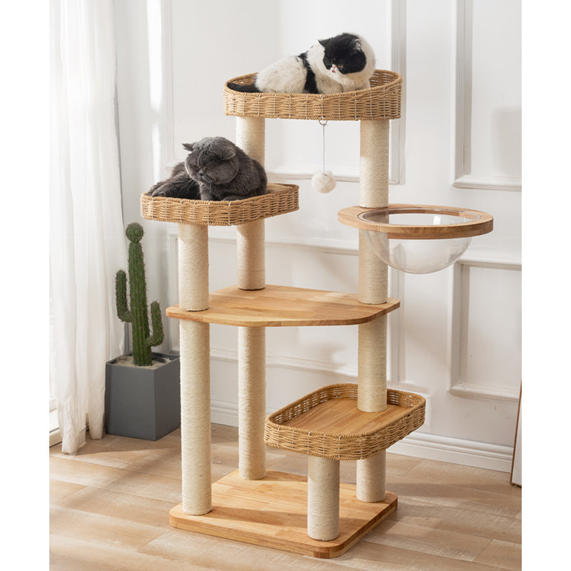51.18" Natural Colour Standard Solid Wood Cat Tree