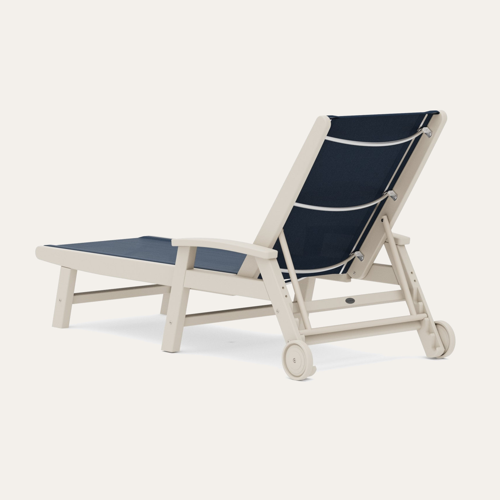 POLYWOOD Coastal Chaise with Wheels, Sand, Navy Blue