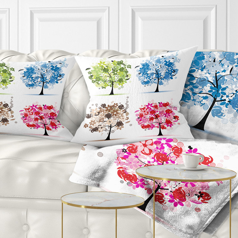Ensemble d'arbres floraux - coussin imprimé floral, 16 po x 1 po, Coussin décoratif