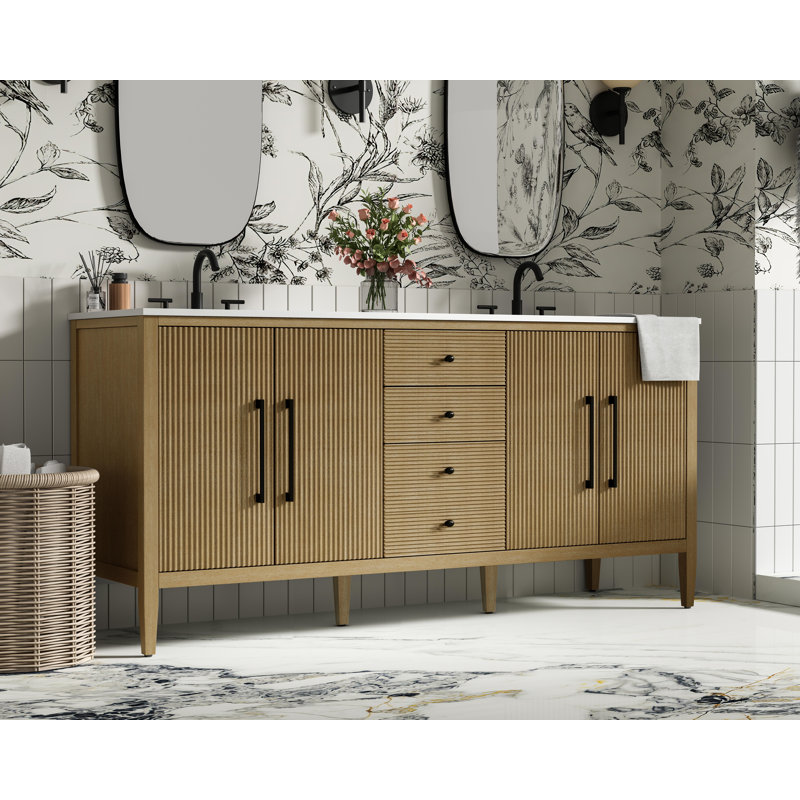 72 inch Double Bathroom Vanity, Linen Oak