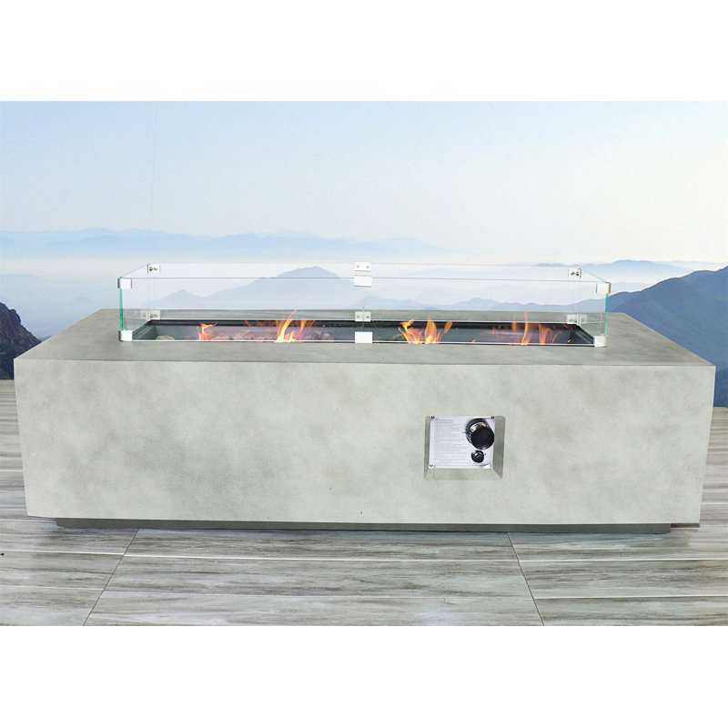 Table rectangulaire pour foyer d'extérieur au propane en béton avec renforcement en fibre