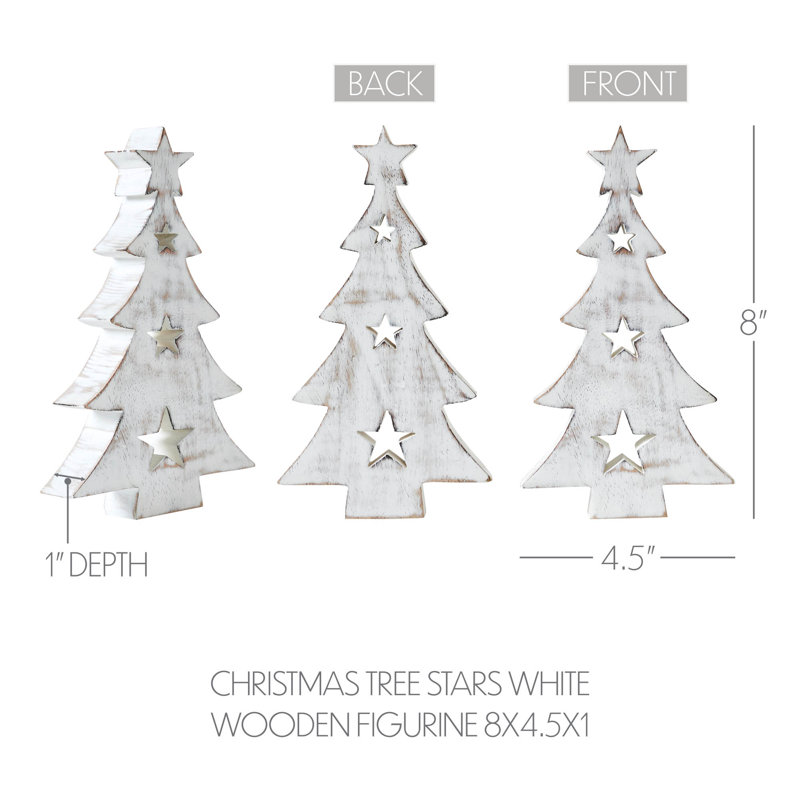Figurine en bois arbre de Noël supérieur avec étoiles, H 8 po x l 4,5 po x P 1 po
