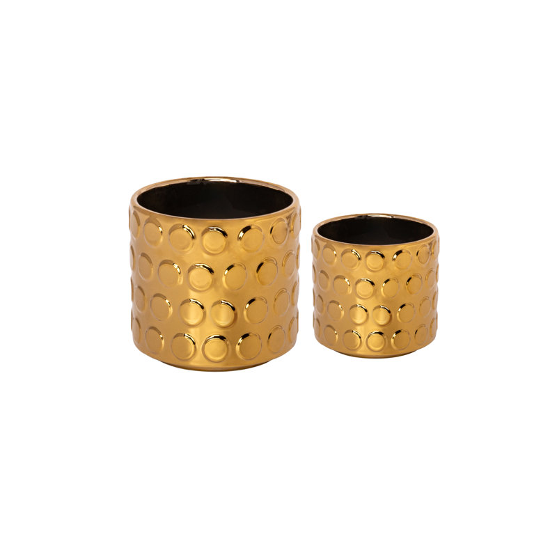 Ceramic Round Planter Set Of Two  Gloss Finish Glossy Copper-7.00"H