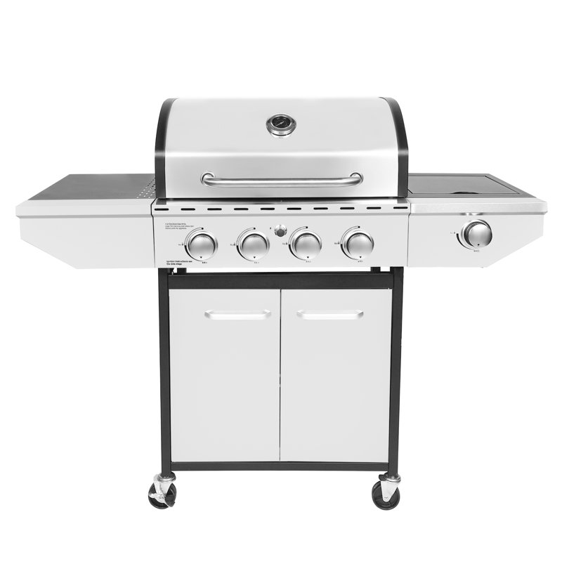 Barbecue au gaz au propane à infrarouges autoportant à 4 brûleurs 42 000 BTU avec brûleur latéral et armoire Honeydrill