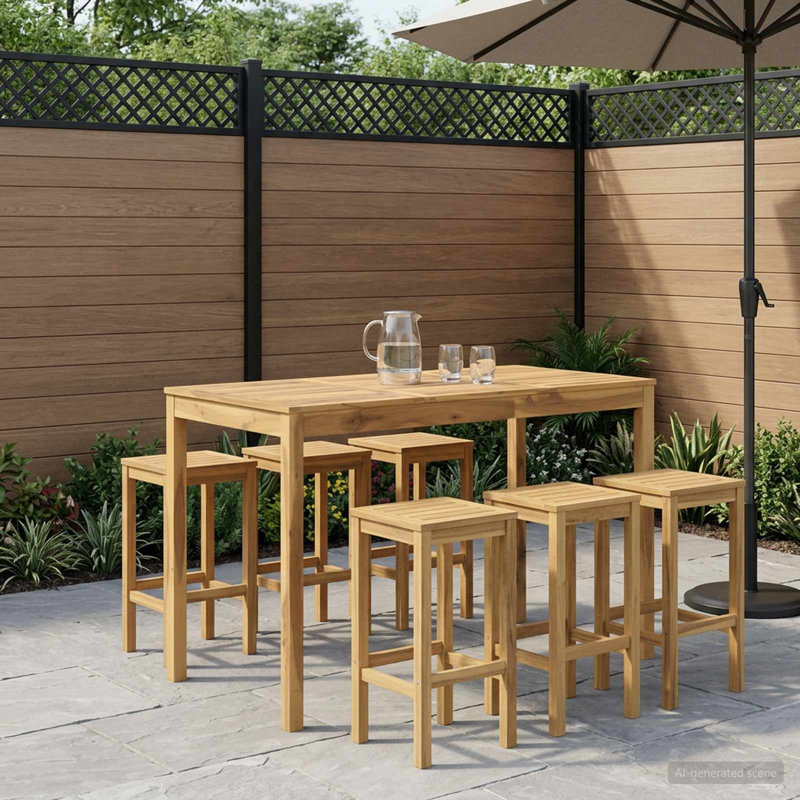 Acacia Solid Wood Outdoor Bar Table, 105cm H x 141cm W x 80.5cm D, White