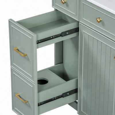 Meuble-lavabo autoportant de 91 cm (36 pouces) avec lavabo en céramique, portes à fermeture douce, 3 tiroirs et étagères réglables.